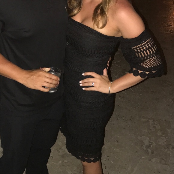Dresses & Skirts - Black crochet dress with off the shoulder sleeves
